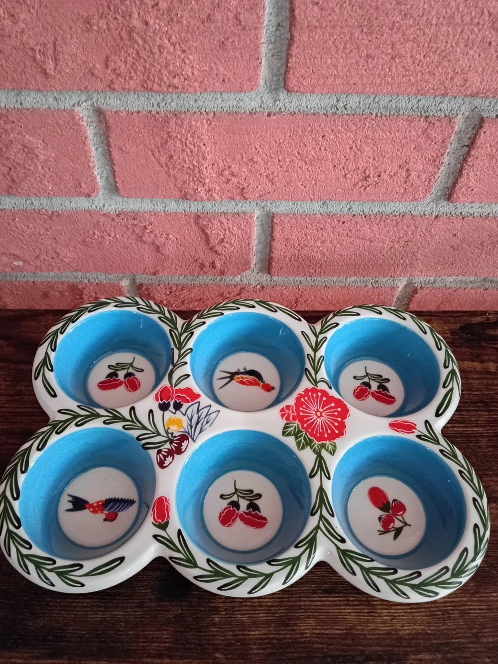 Potters Studio Ceramic Egg Holder Farmhouse Kitchen Decor 6 Eggs Tray Cottage